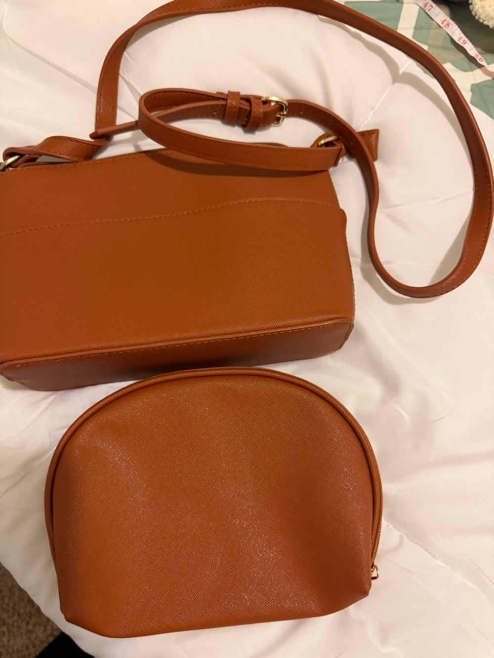 Classic Tan Crossbody Bag with Matching Pouch